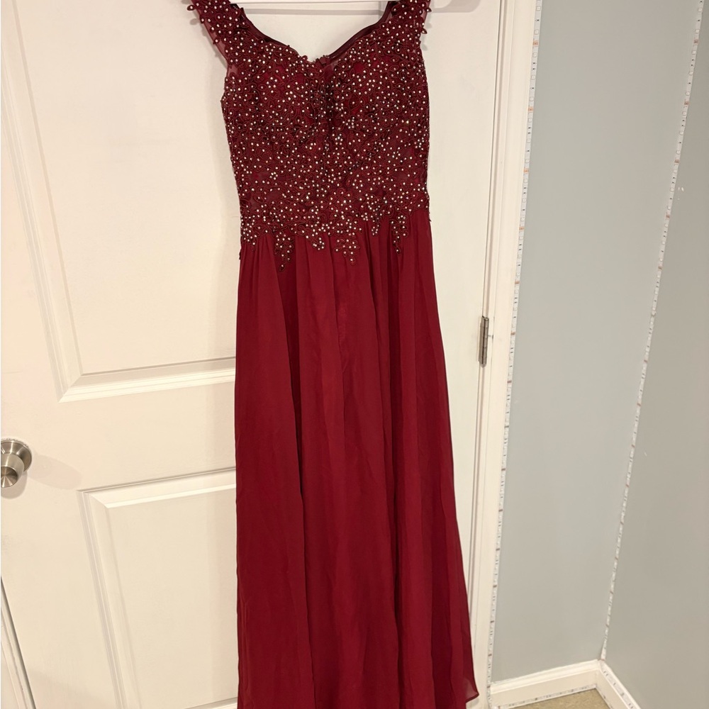 Elegant Red Beaded Evening Gown